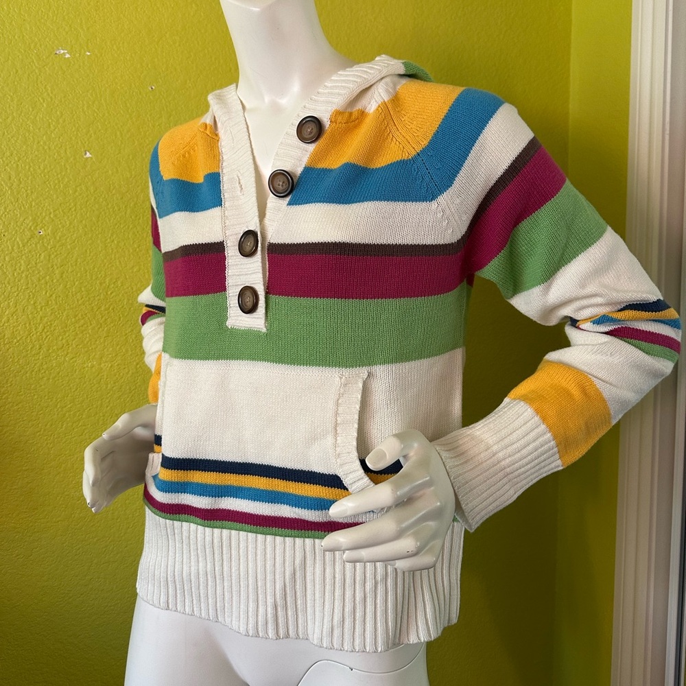 Aeropostale Large Multicolor Stripped Sweater with Hoodie & Buttons - Picture 2 of 4